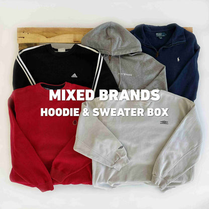 Vijf vintage truien en hoodies uit de Mixed Brands Hoodie & Sweater Box | Vintagebulk, ideaal voor duurzame mode in bulkverkoop.