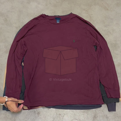 Bordeauxrode Ralph Lauren longsleeve uit de Longsleeve Box collectie van Vintagebulk, gericht op vintage kleding in groothandel.