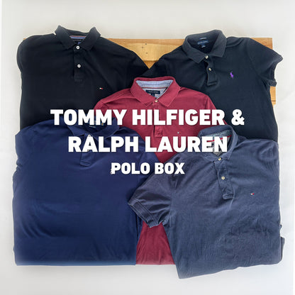 Mix van vintage Tommy Hilfiger en Ralph Lauren polo's in een bulk box voor kleding resellers en Vinted verkopers.