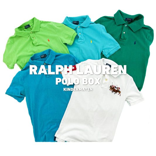 Mix van vintage Ralph Lauren kinderpolo's voor wholesale inkoop, ideale voorraad voor resellers van luxe tweedehands kinderkleding.